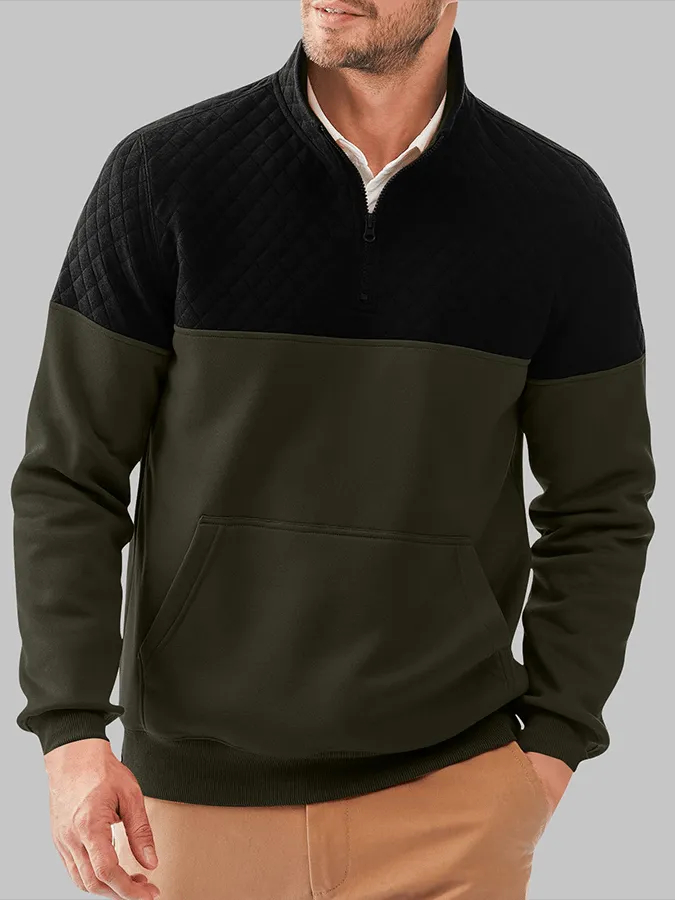 Men's Fashionable Color Block Half Zip Outdoor Casual Sweatshirt