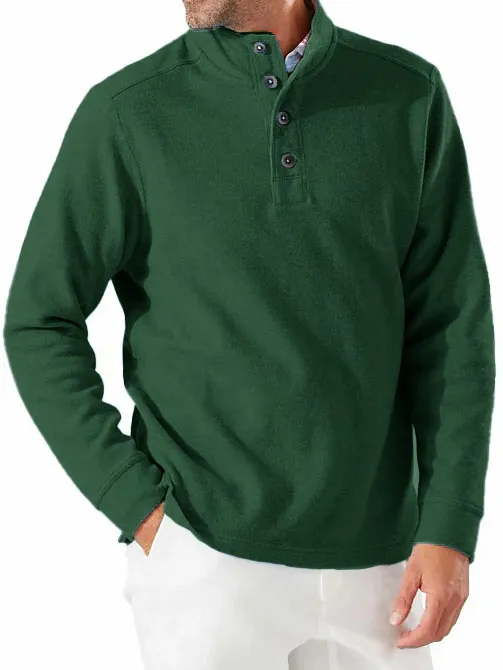 Men's Fashion Casual Vintage Stand Collar Button Down Long Sleeve Polo Shirt