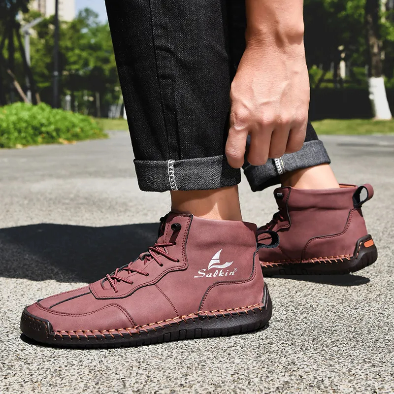 🎁Hot Sale 50% OFF⏳Clearance!! Mens Casual Leather Shoes Ankle Chukka Boots Slip On Lightweight Loafers Mid top Walking Driving Shoes for Male