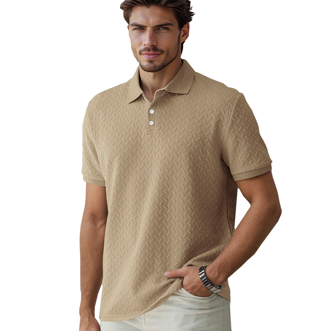 Men's Solid-Color Jacquard Short-Sleeve Casual Polo Shirt