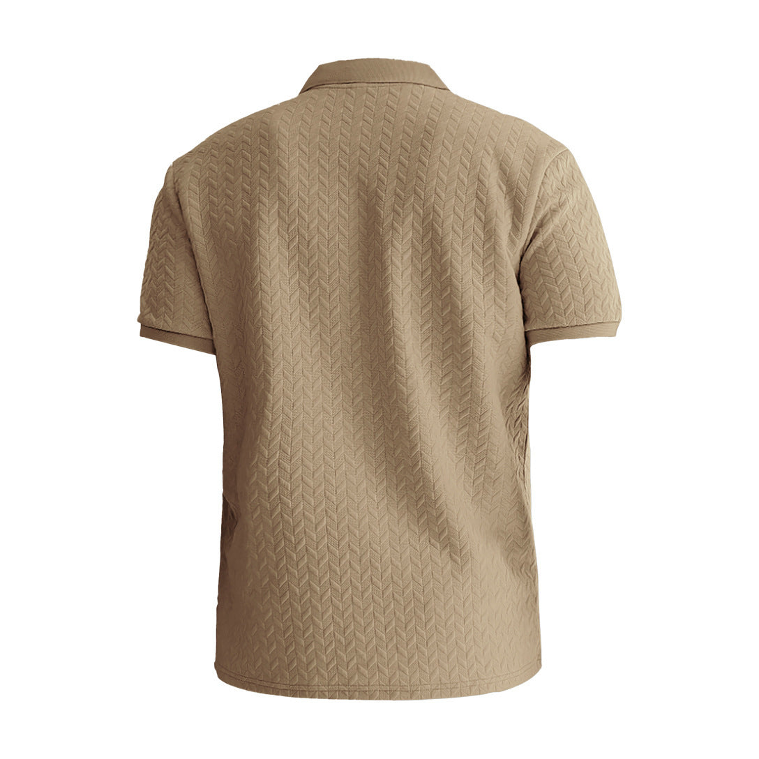 Men's Solid-Color Jacquard Short-Sleeve Casual Polo Shirt