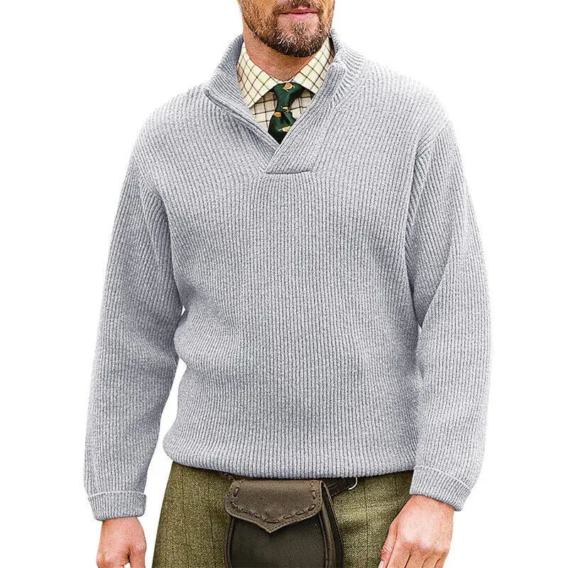 Men's knit jumper V-neck solid color sweater men's sweater