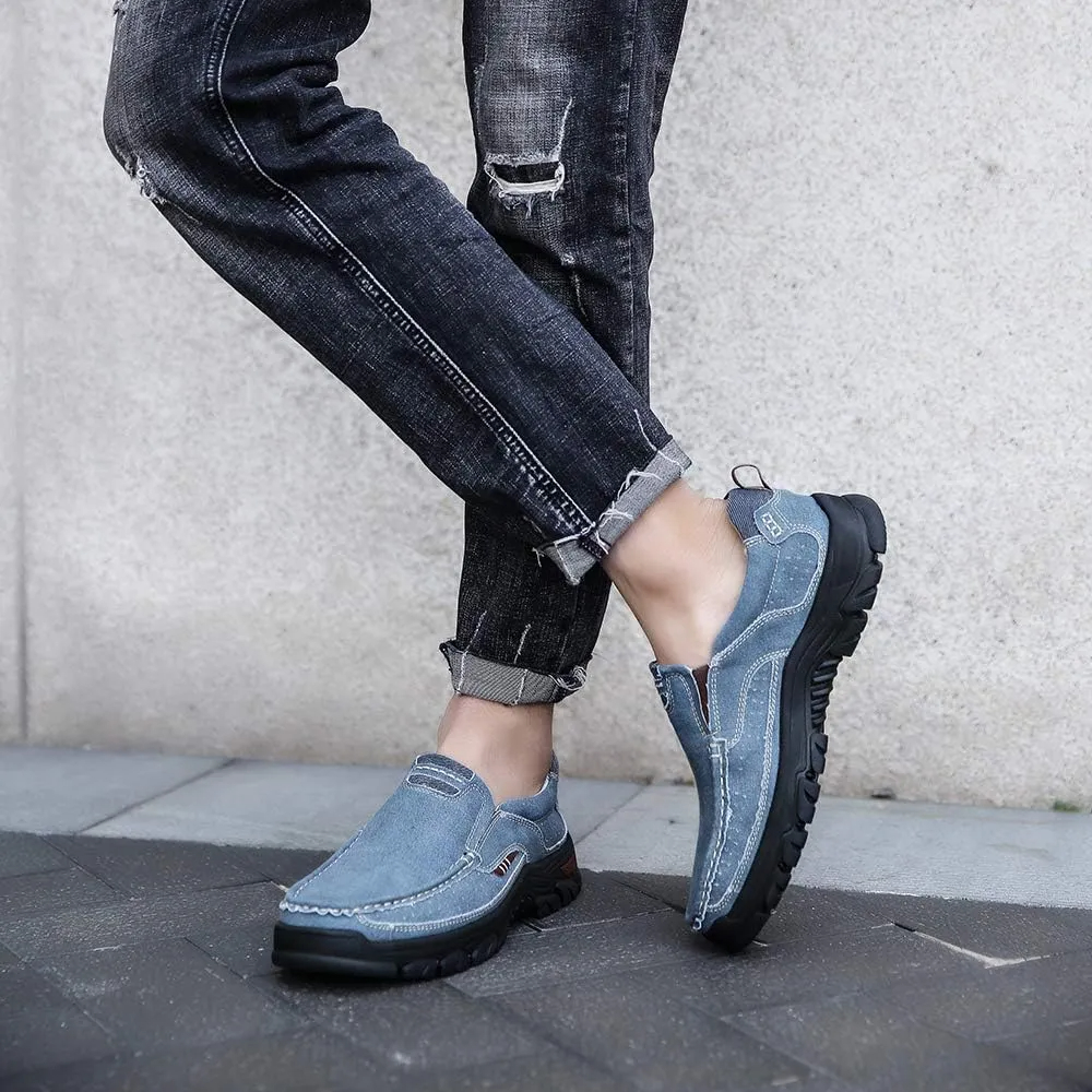 Mens Round Toe Canvas Slip-On Loafers antiskid Walking Casual Shoes