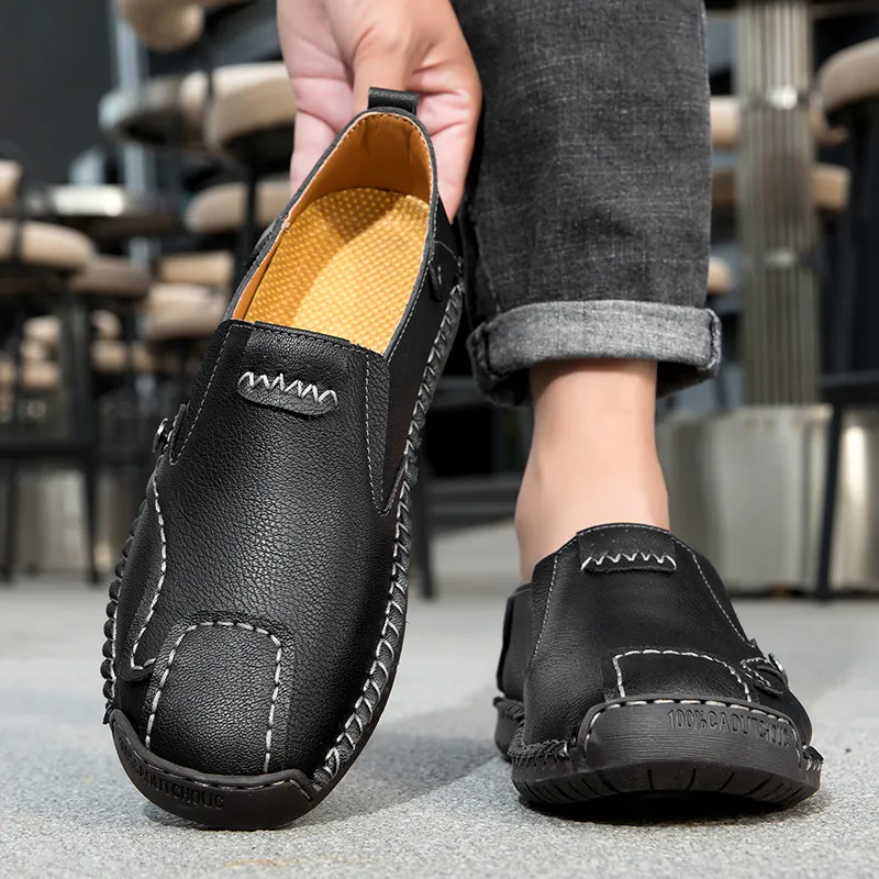 Men’s Leather Slip-On Loafers – Comfortable, Breathable & Supportive Driving Shoes with Grippy Sole for Daily Wear