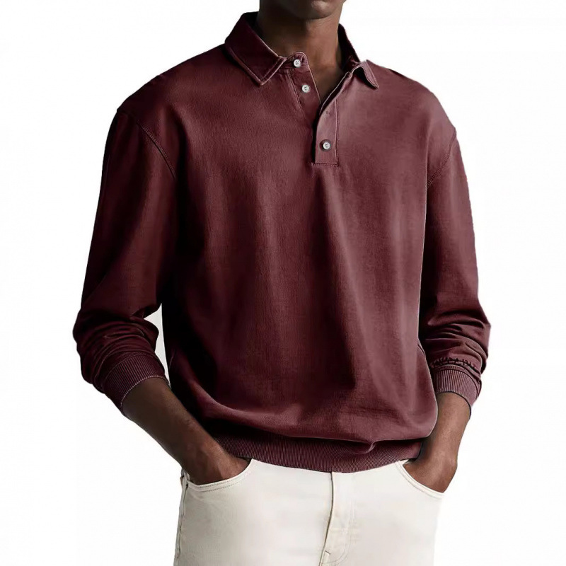 Men's Retro Distressed Comfortable Long Sleeve Lapel Polo Shirt