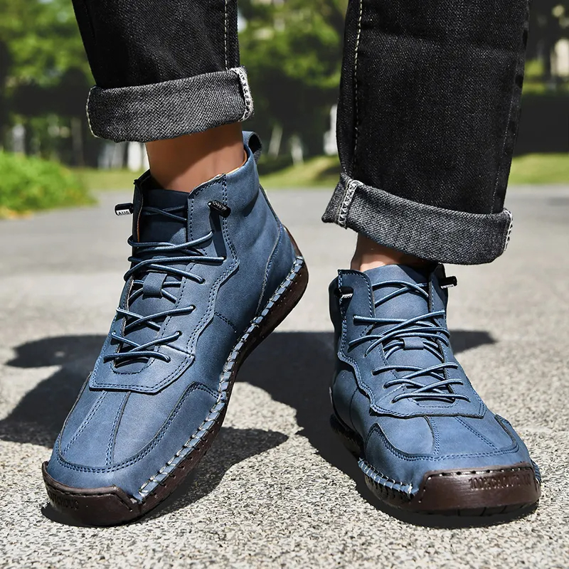 🎁Hot Sale 50% OFF⏳Clearance!! Mens Casual Leather Shoes Ankle Chukka Boots Slip On Lightweight Loafers Mid top Walking Driving Shoes for Male