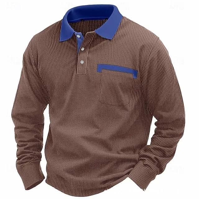 Men's Long Sleeve Waffle Polo Shirt Quarter