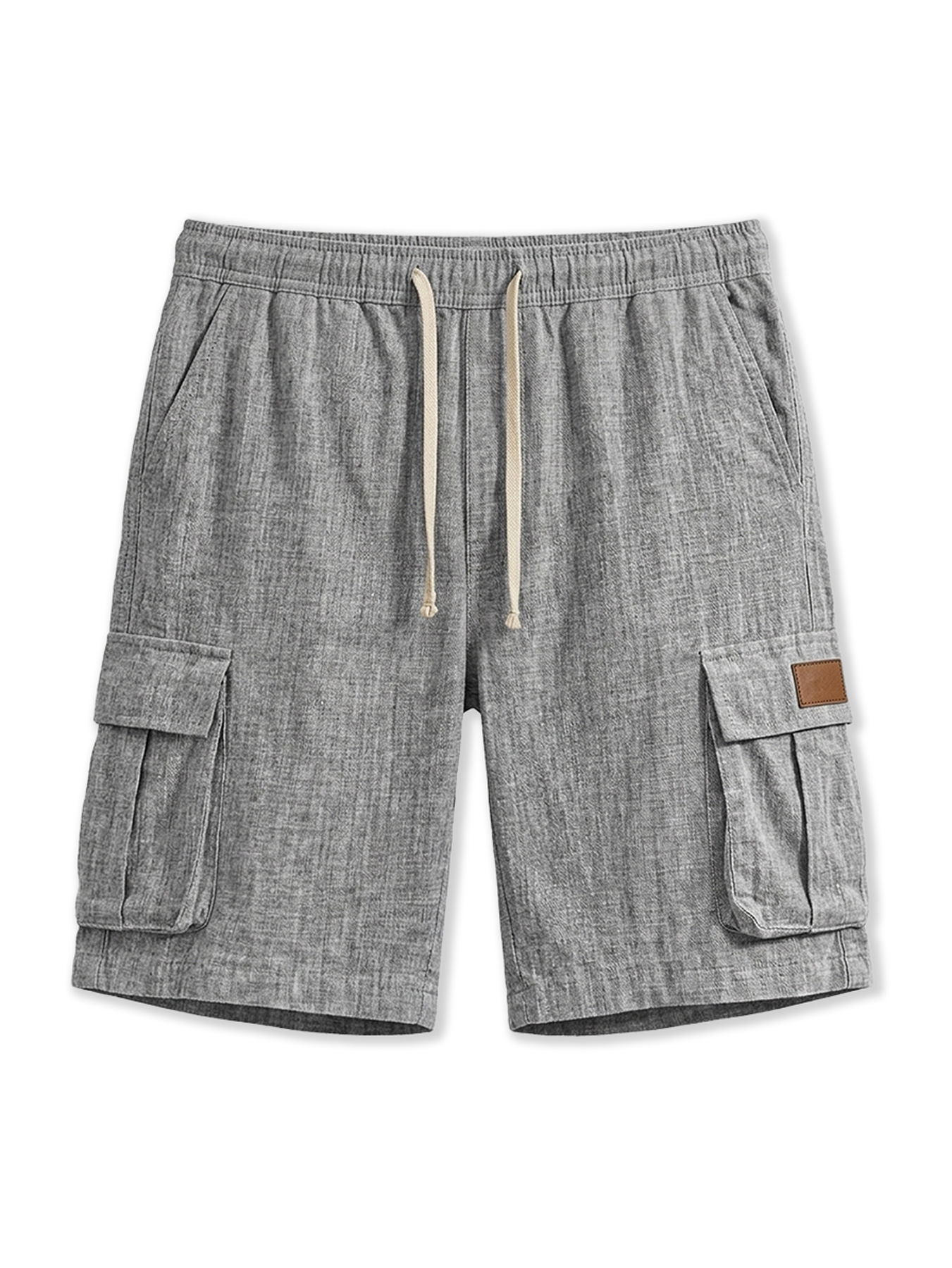 Men's Casual Linen Multi-Pocket Embroidered Logo Cargo Shorts