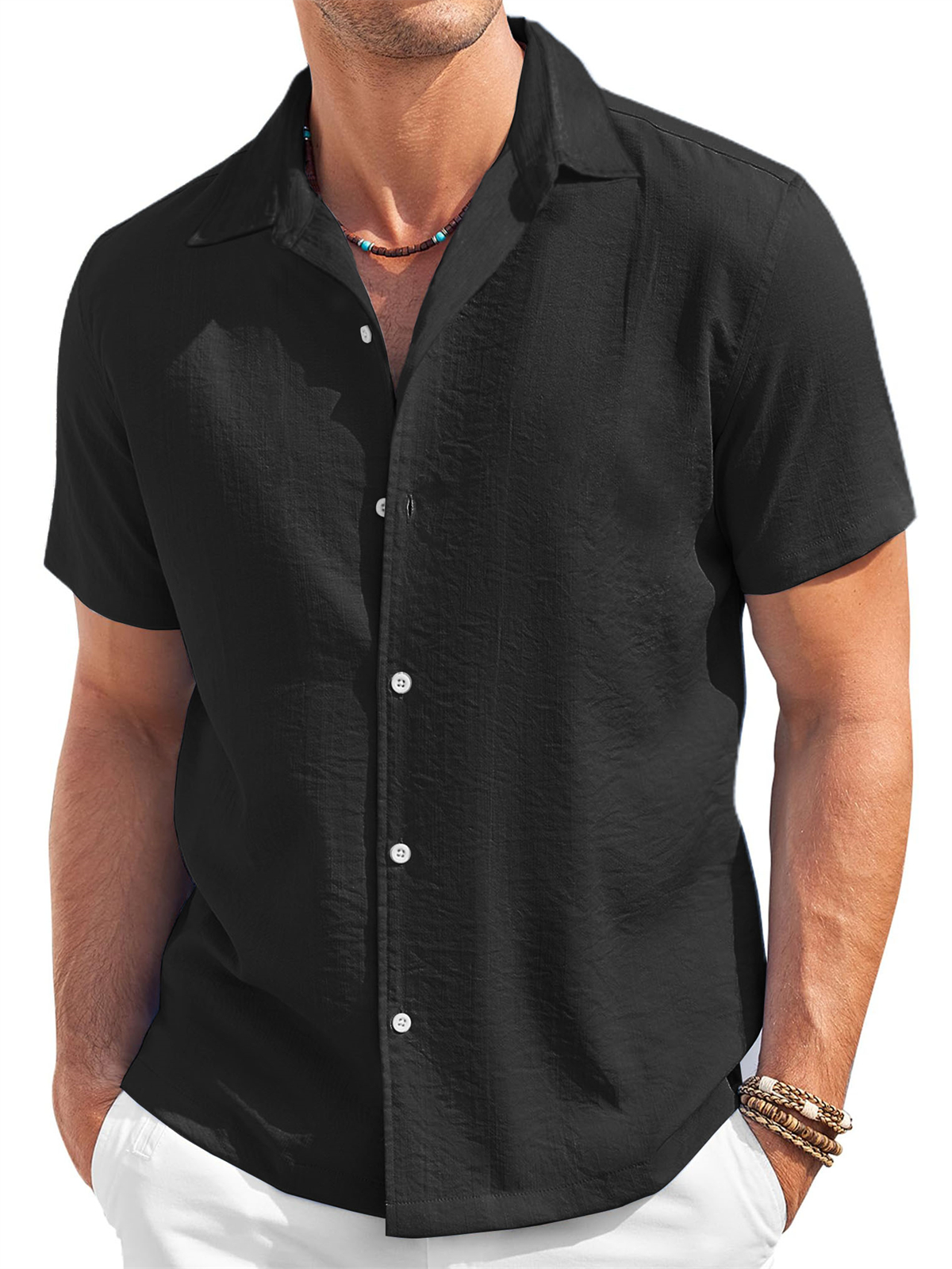 Men's Cotton And Linen Texture Comfortable Casual Daily Short-sleeved Shirt