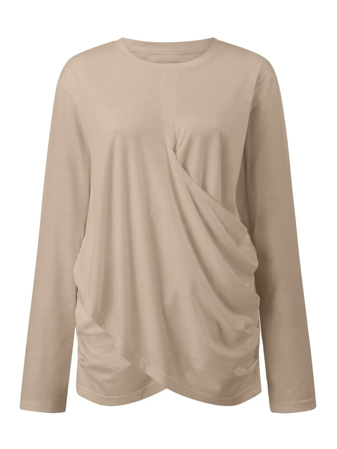 Women's Ruched Round Neck Long Sleeve T-Shirt