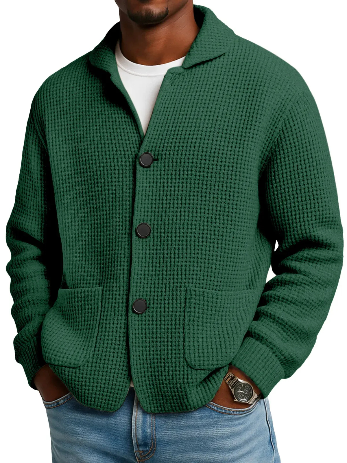 Men's Autumn And Winter Solid Color Stand Collar Knitted Sweater Jacket
