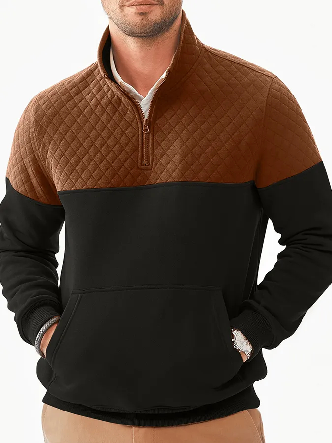 Men's Fashionable Color Block Half Zip Outdoor Casual Sweatshirt