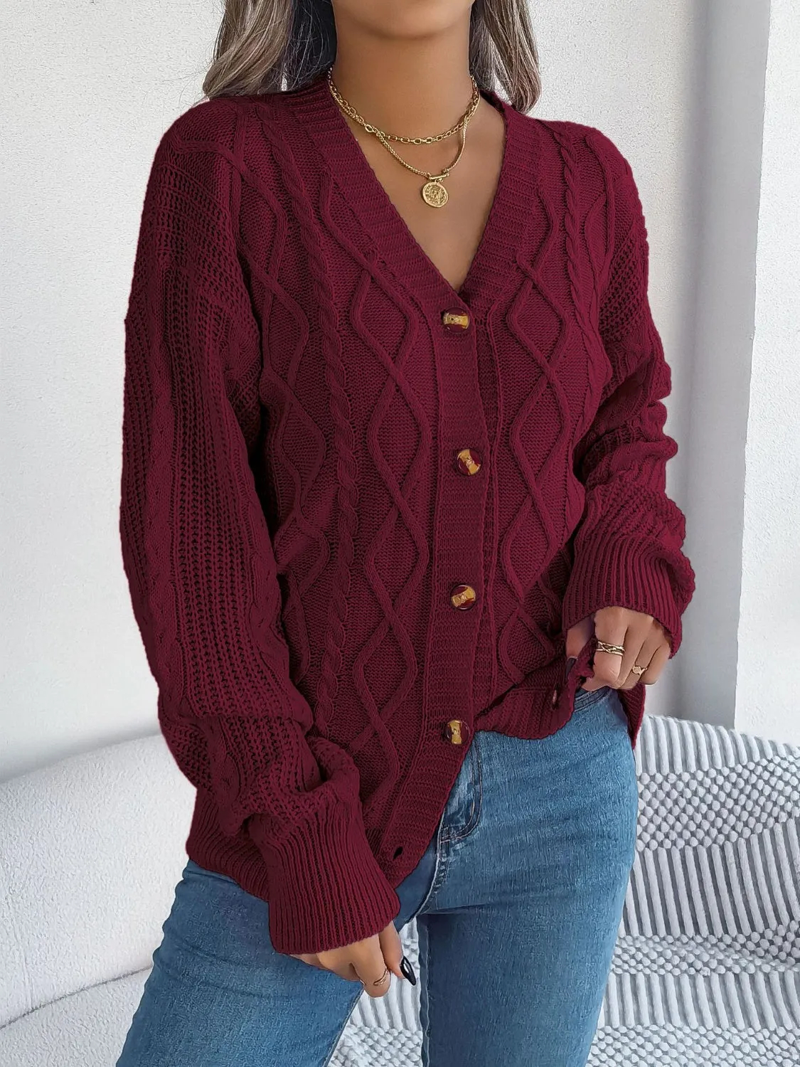 Women's Cable-Knit Long Sleeve Cardigan