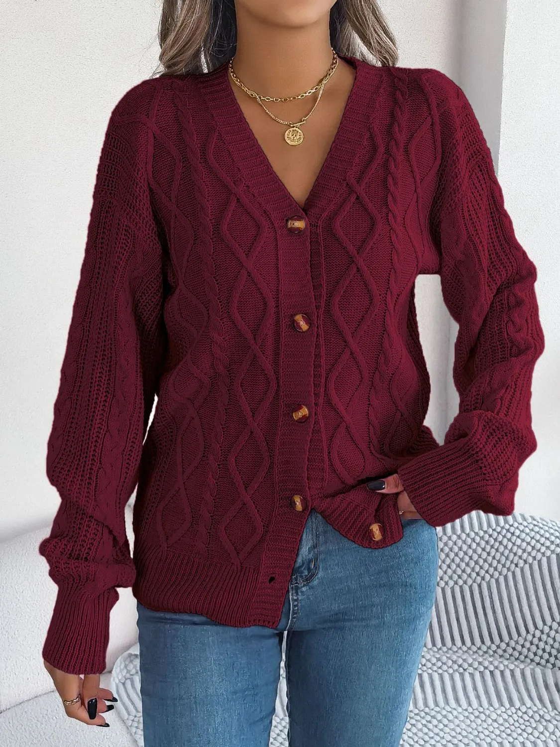Women's Cable-Knit Long Sleeve Cardigan