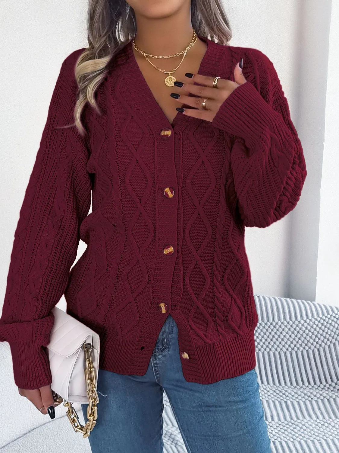 Women's Cable-Knit Long Sleeve Cardigan