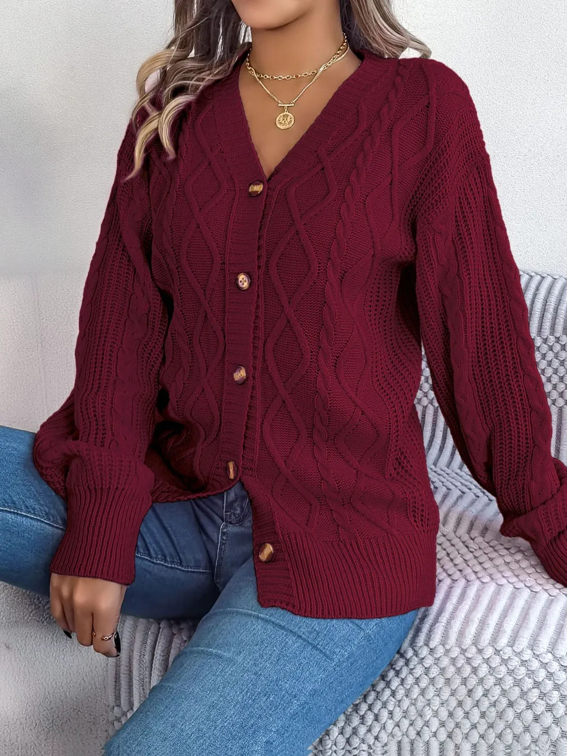 Women's Cable-Knit Long Sleeve Cardigan