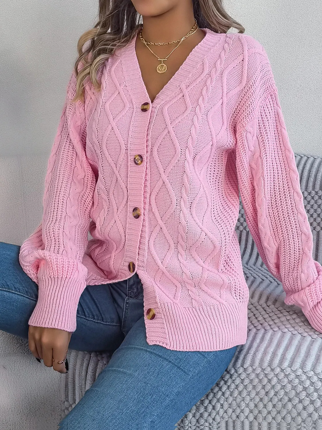 Women's Cable-Knit Long Sleeve Cardigan