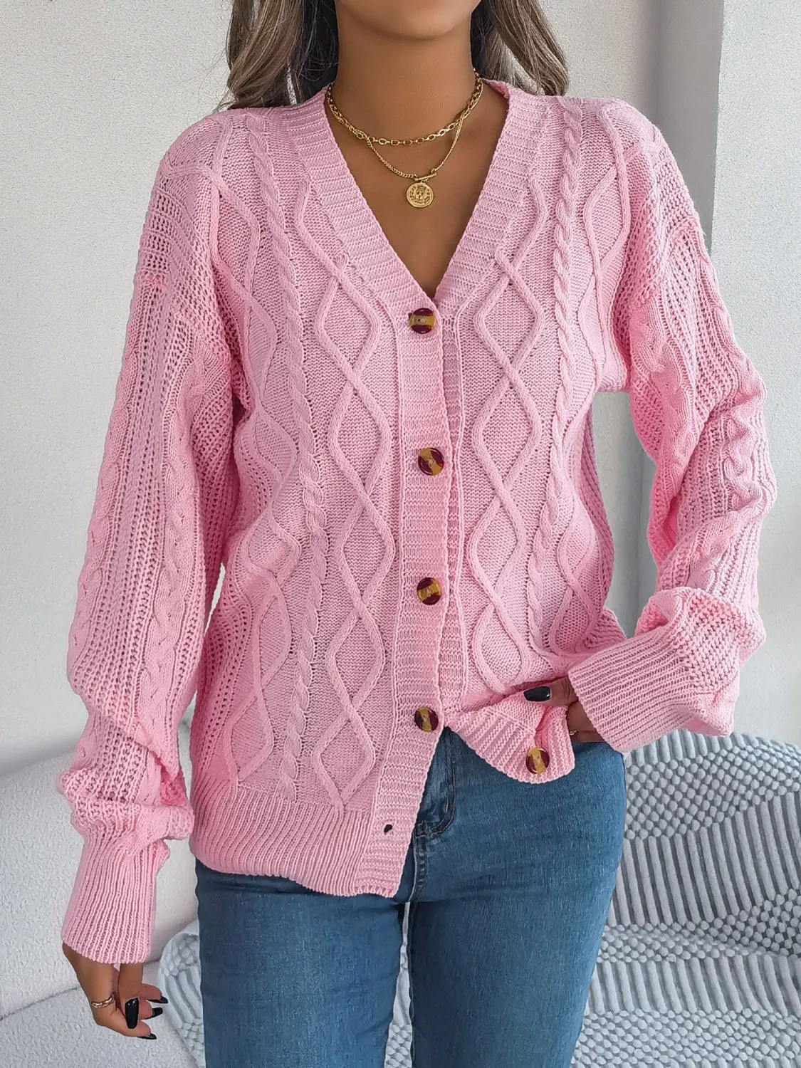 Women's Cable-Knit Long Sleeve Cardigan