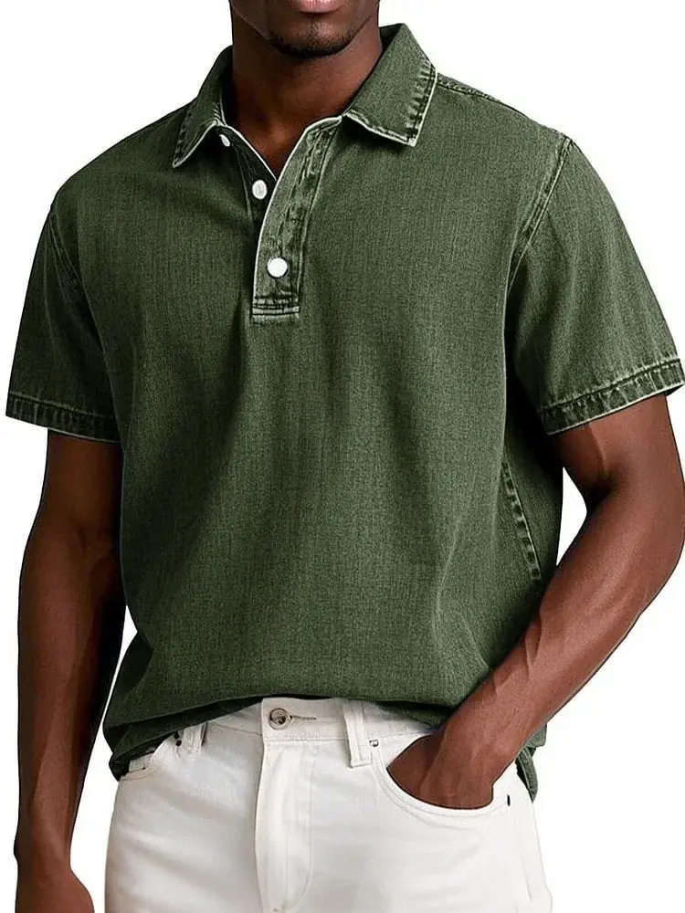 Casual Fashion Solid Color Retro Short Sleeve Lapel Polo Shirt