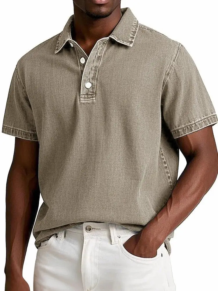 Casual Fashion Solid Color Retro Short Sleeve Lapel Polo Shirt