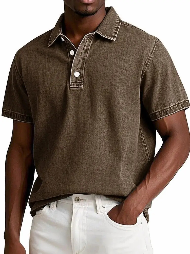 Casual Fashion Solid Color Retro Short Sleeve Lapel Polo Shirt