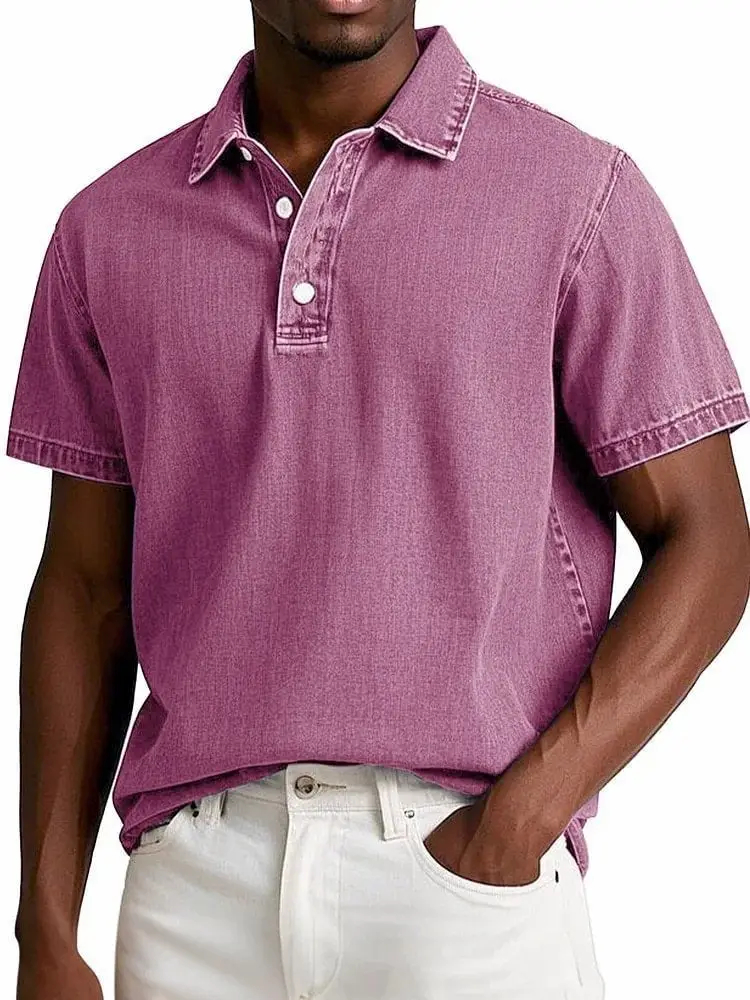 Casual Fashion Solid Color Retro Short Sleeve Lapel Polo Shirt