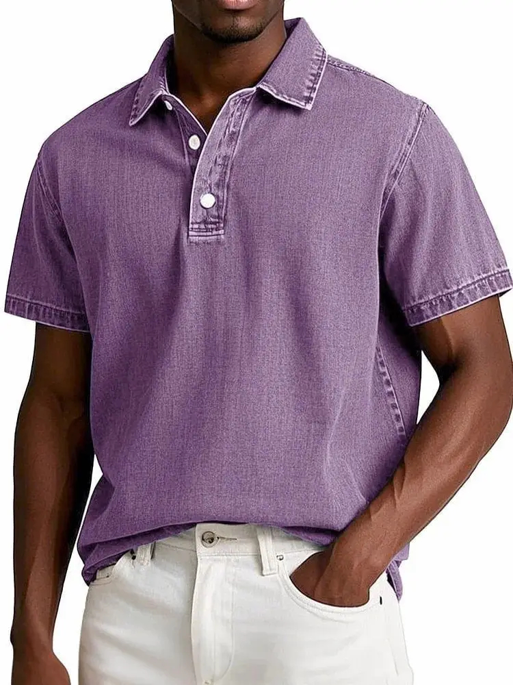 Casual Fashion Solid Color Retro Short Sleeve Lapel Polo Shirt