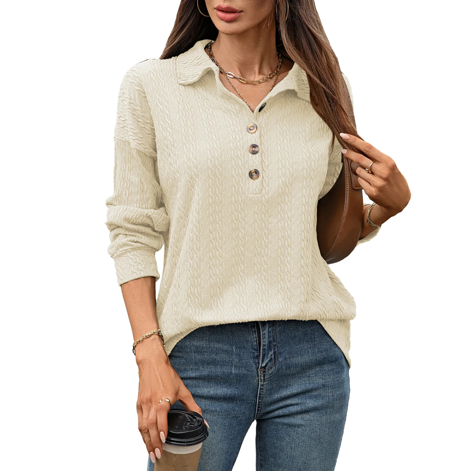 Clearance Sale 🔥 Women's Lapel Button Loose Long-Sleeved Top