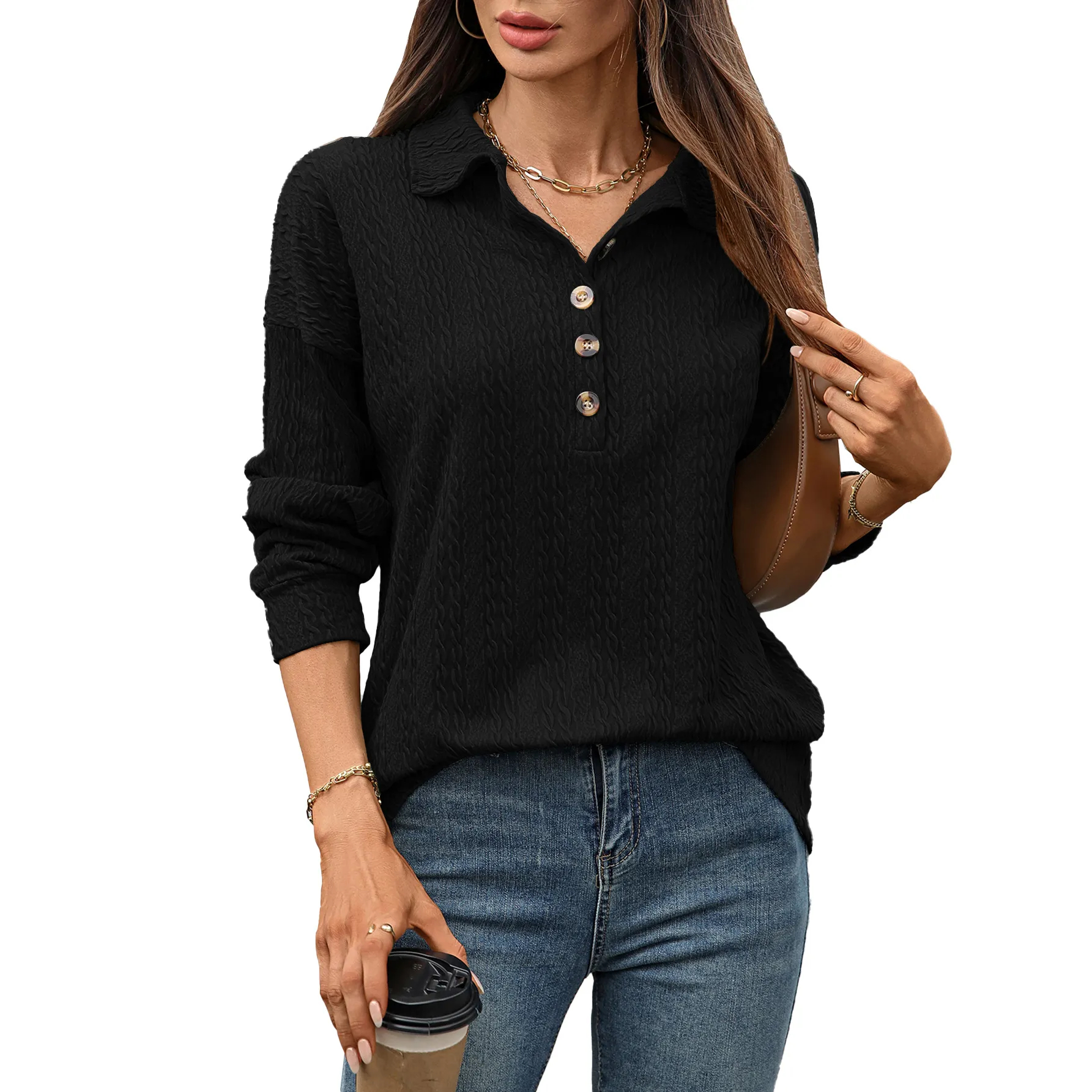 Clearance Sale 🔥 Women's Lapel Button Loose Long-Sleeved Top