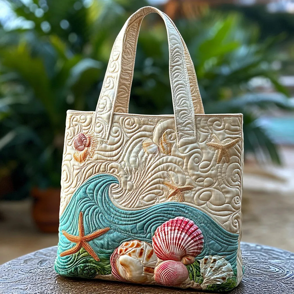 Ocean-themed quilted tote bag