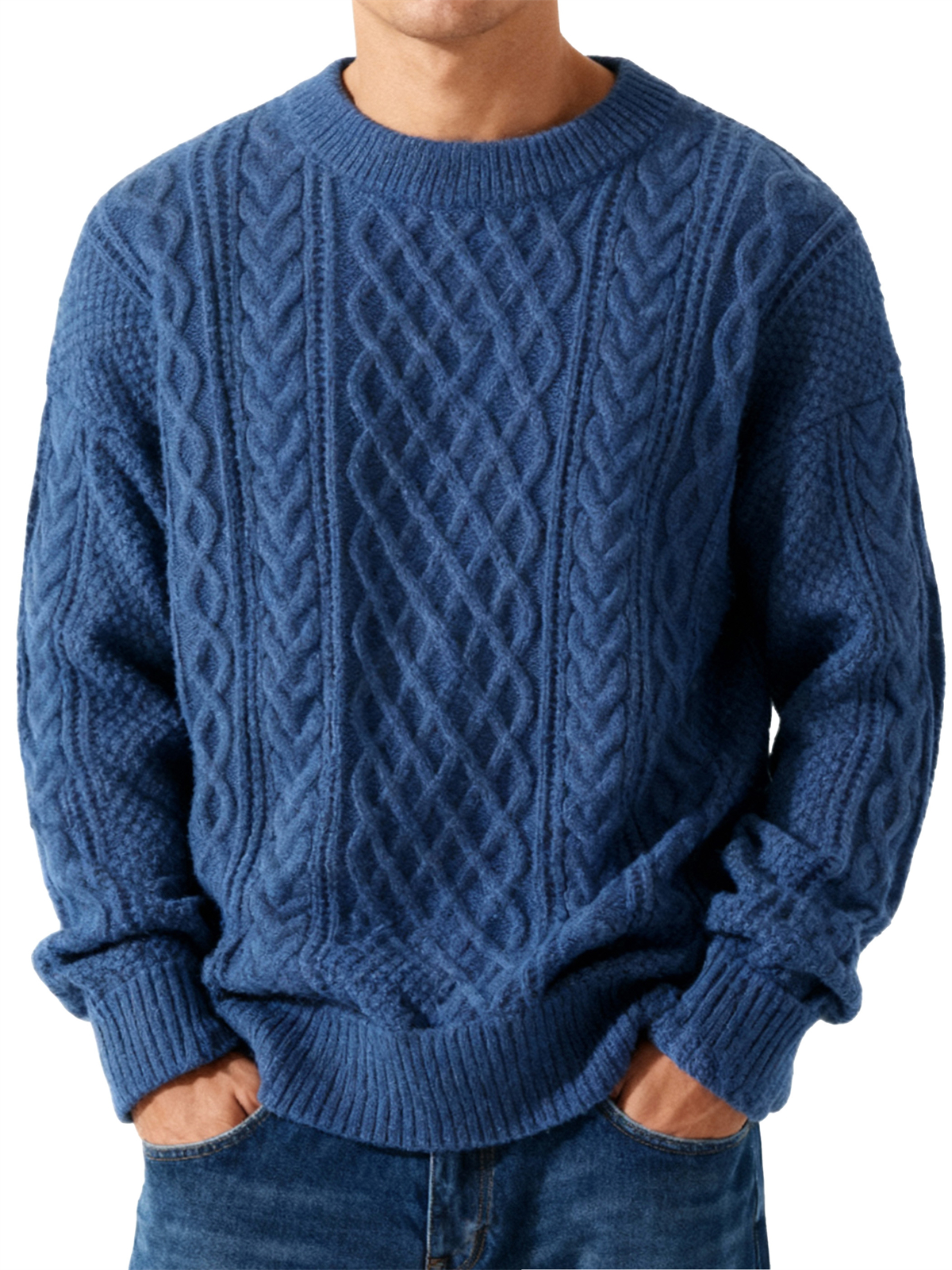 Men's Jacquard Textured Crewneck Knit Sweater