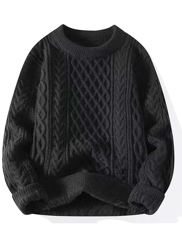 Men's Jacquard Textured Crewneck Knit Sweater