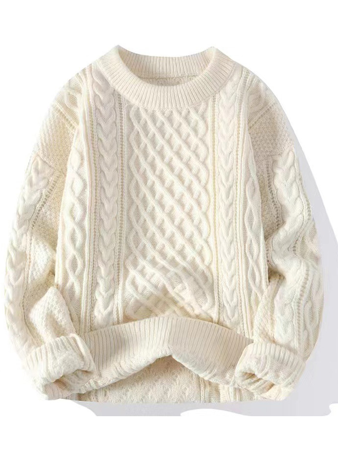 Men's Jacquard Textured Crewneck Knit Sweater