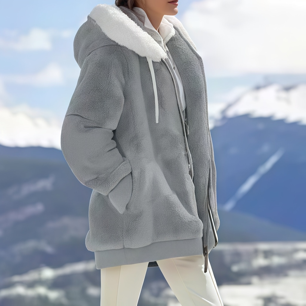Women's Oversized Fleece-Lined Zipper Hooded Jacket—Soft and Warm Winter Wear