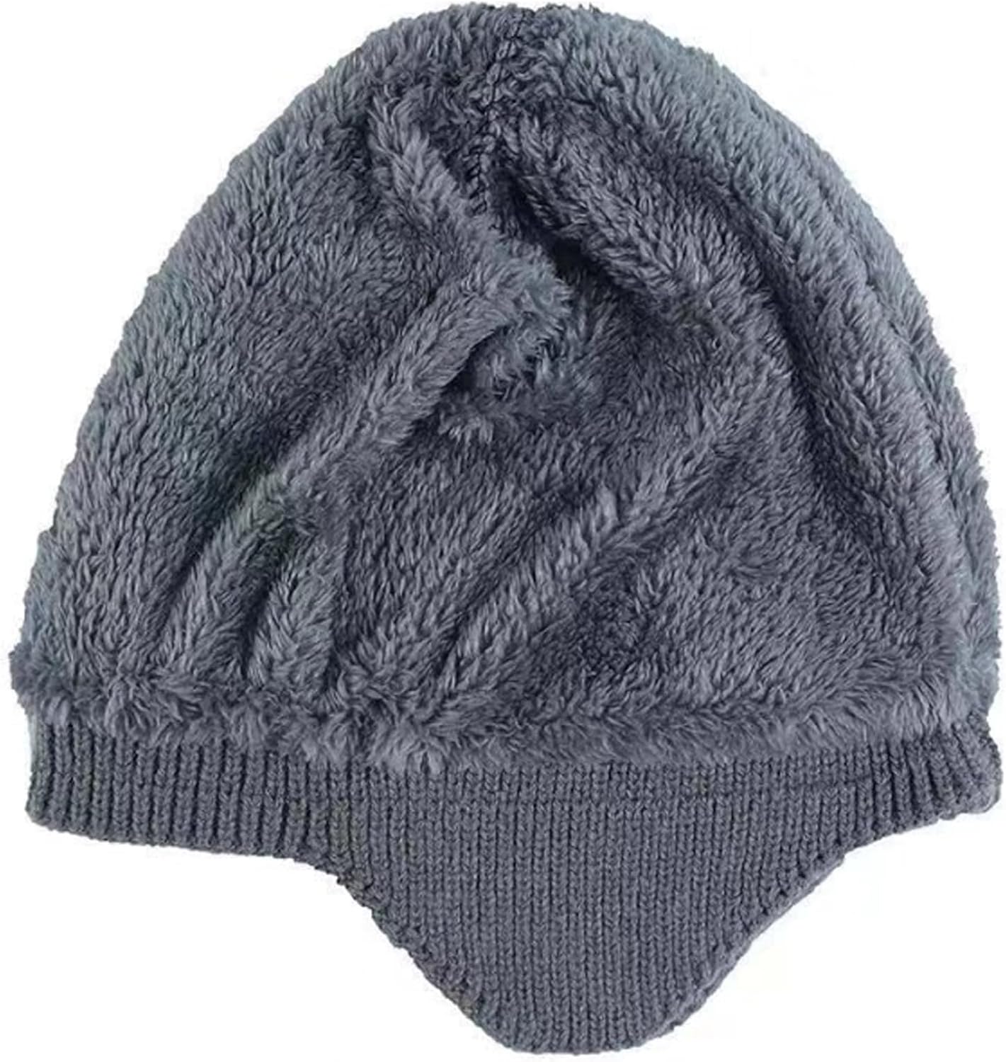 Winter Elastic Warm Hat, Men's Windproof Knitted Cap with Brim and Ear Flaps for Outdoor Riding