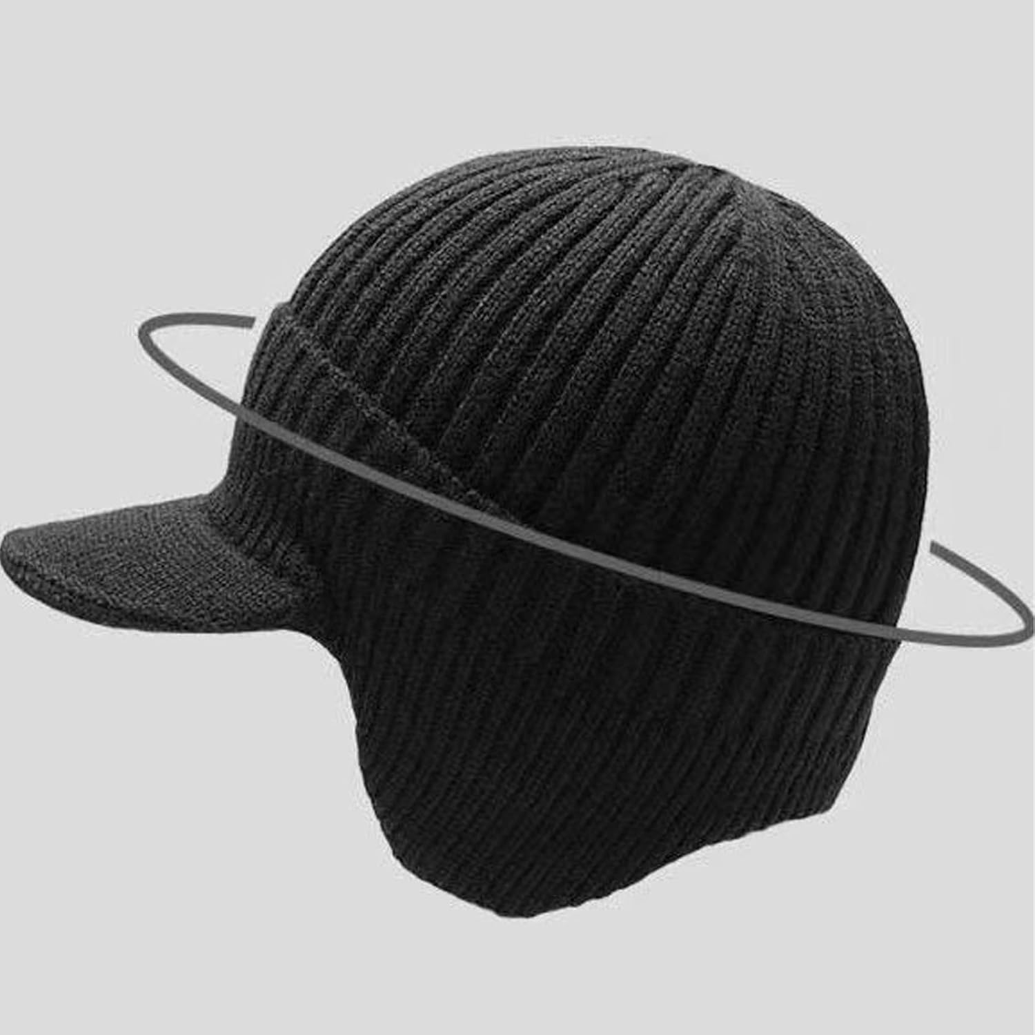 Winter Elastic Warm Hat, Men's Windproof Knitted Cap with Brim and Ear Flaps for Outdoor Riding