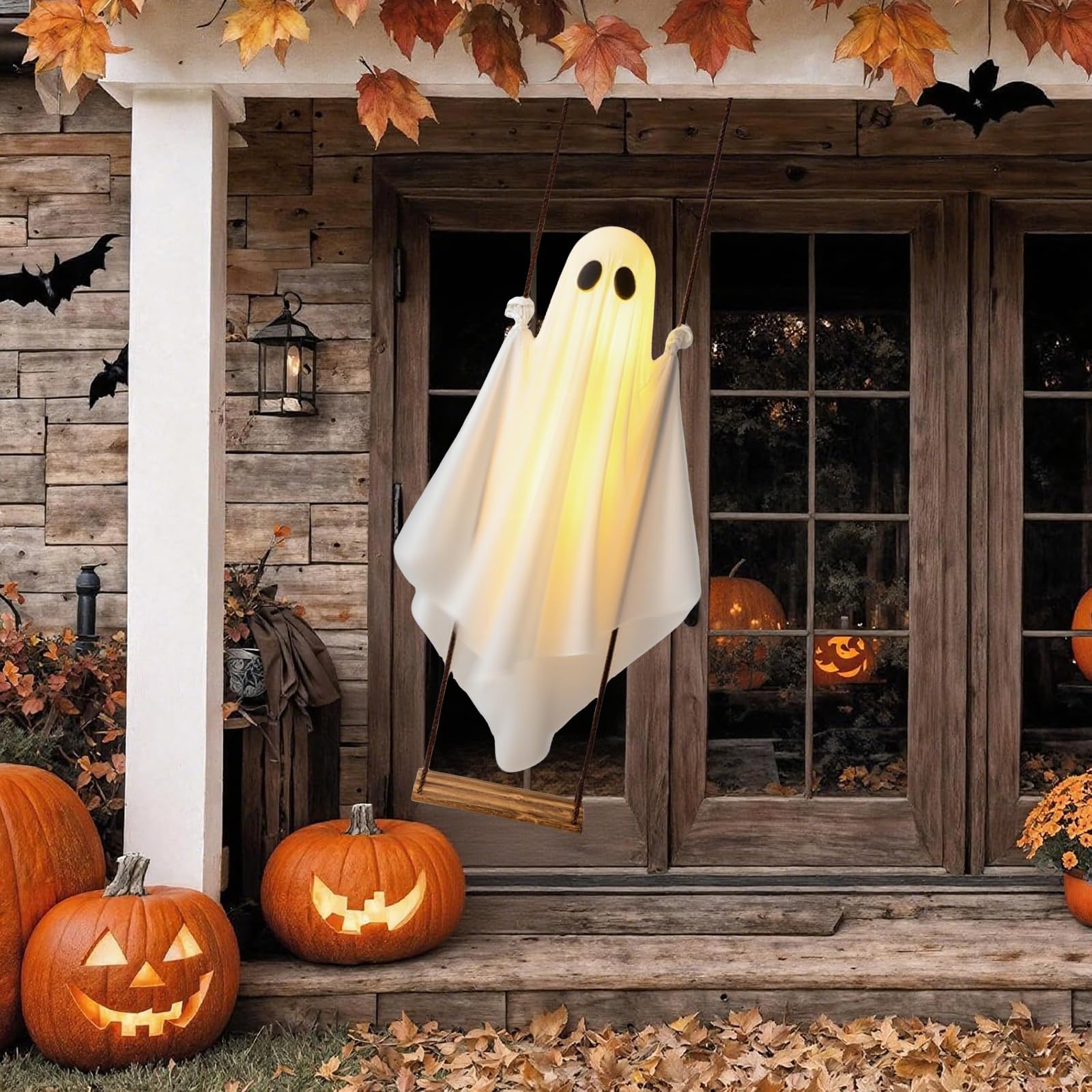 🔥Hanging Swinging Ghost Halloween Decor，Load Capacity 100kg (with Light and Remote Control)
