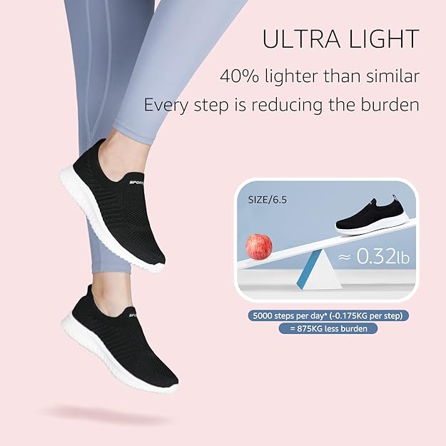 Womens Slip on Trainers Comforble Walking Shoes with Memory Foam