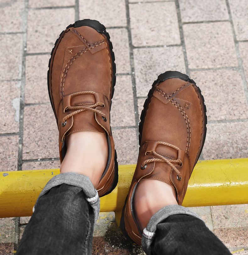 (⏰Last Day 50% OFF🔥)Men's Top-Quality Motorcycle Boots Hand-Stitched Genuine Leather Boots-Wide Toe, Waterproof， Anti-Slip， Anti-Sprain，Suitable for Work, Driving, Hiking