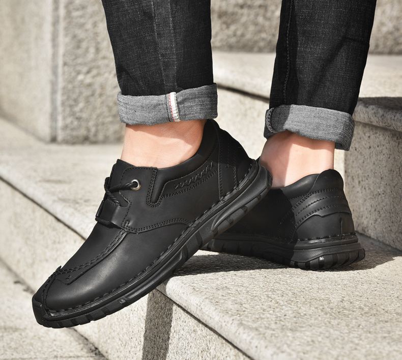 (⏰Last Day 50% OFF🔥)Men's Top-Quality Motorcycle Boots Hand-Stitched Genuine Leather Boots-Wide Toe, Waterproof， Anti-Slip， Anti-Sprain，Suitable for Work, Driving, Hiking