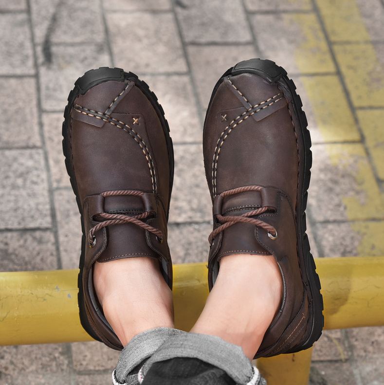 (⏰Last Day 50% OFF🔥)Men's Top-Quality Motorcycle Boots Hand-Stitched Genuine Leather Boots-Wide Toe, Waterproof， Anti-Slip， Anti-Sprain，Suitable for Work, Driving, Hiking