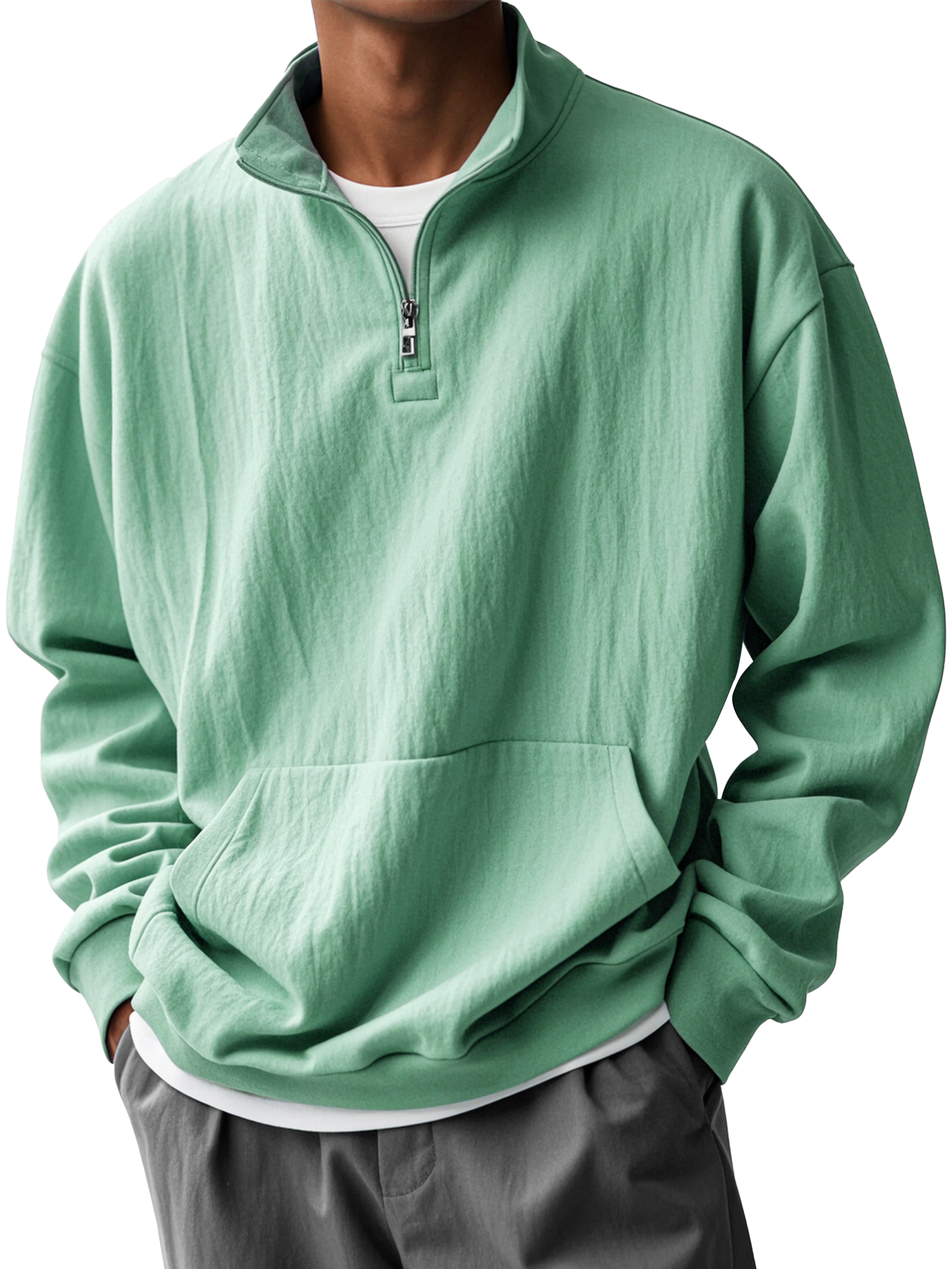 Men's Fashionable Half-Zip Pocket Stand Collar Sweatshirt