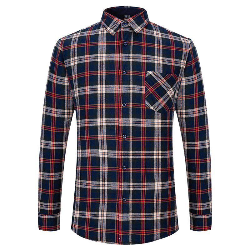 Men's Casual Plaid Shirt – Cotton Brushed, Polo Collar, All Seasons