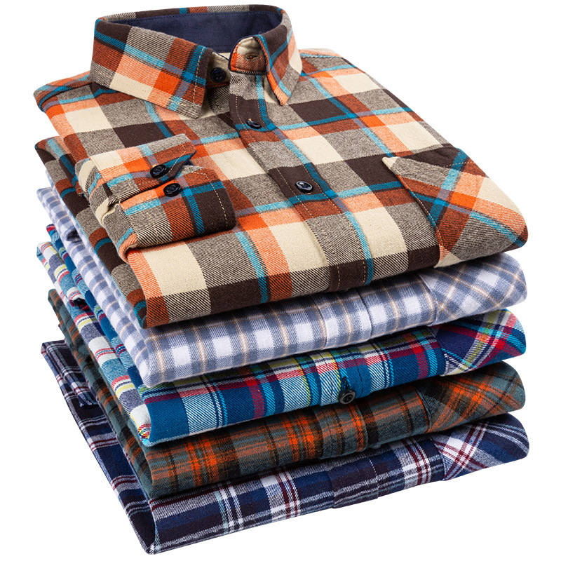 Men's Casual Plaid Shirt – Cotton Brushed, Polo Collar, All Seasons