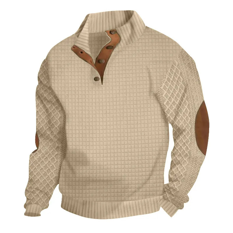 🔥Men's Outdoor Casual Stand Button Long Sleeve Waffle Golf Sweater
