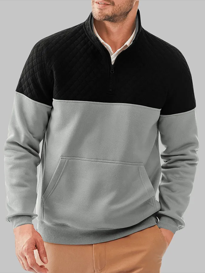 Men's Fashionable Color Block Half Zip Outdoor Casual Sweatshirt