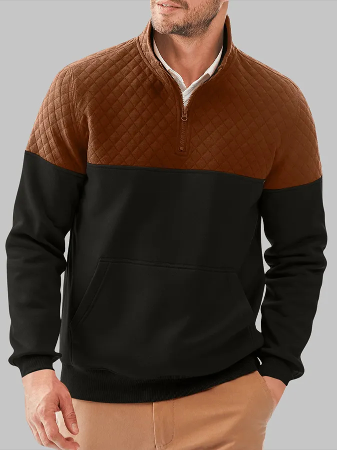 Men's Fashionable Color Block Half Zip Outdoor Casual Sweatshirt