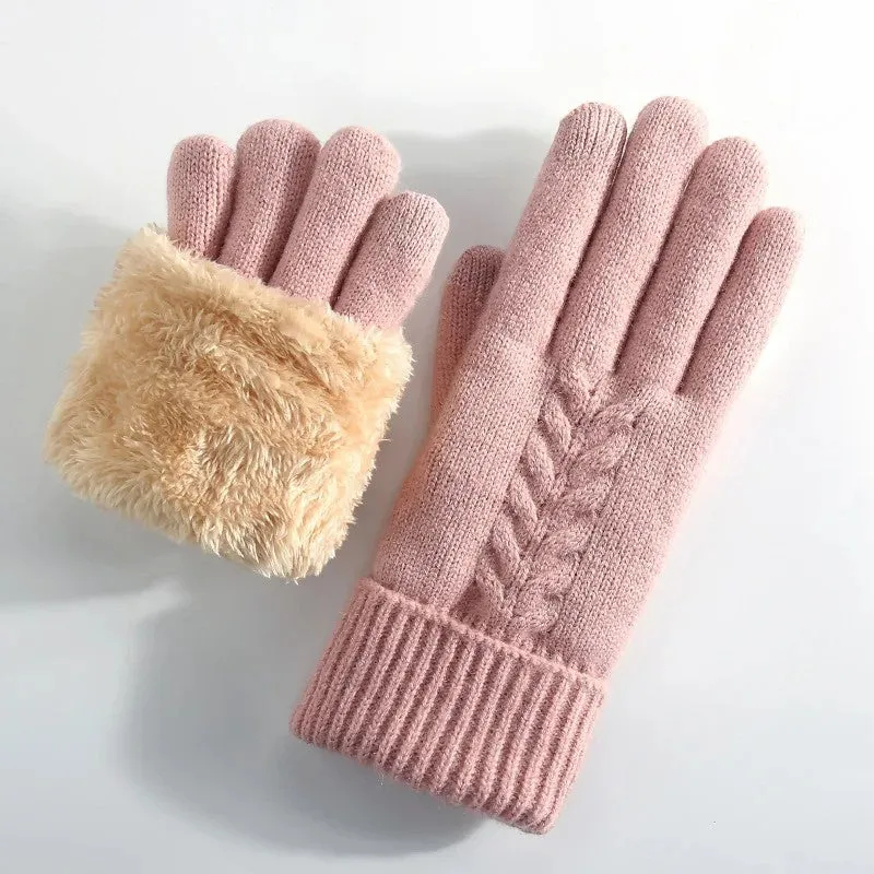 Winter cold-proof double-layer knitted warm gloves