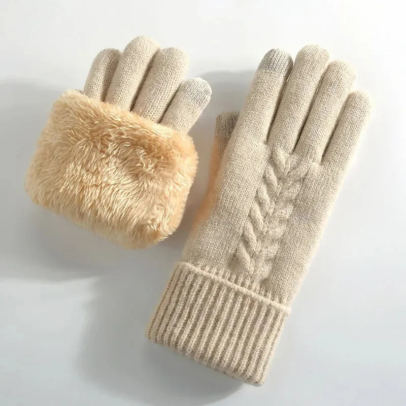 Winter cold-proof double-layer knitted warm gloves