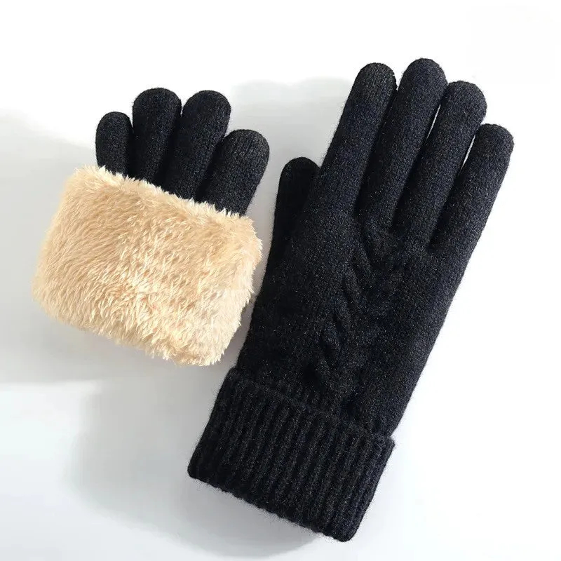 Winter cold-proof double-layer knitted warm gloves